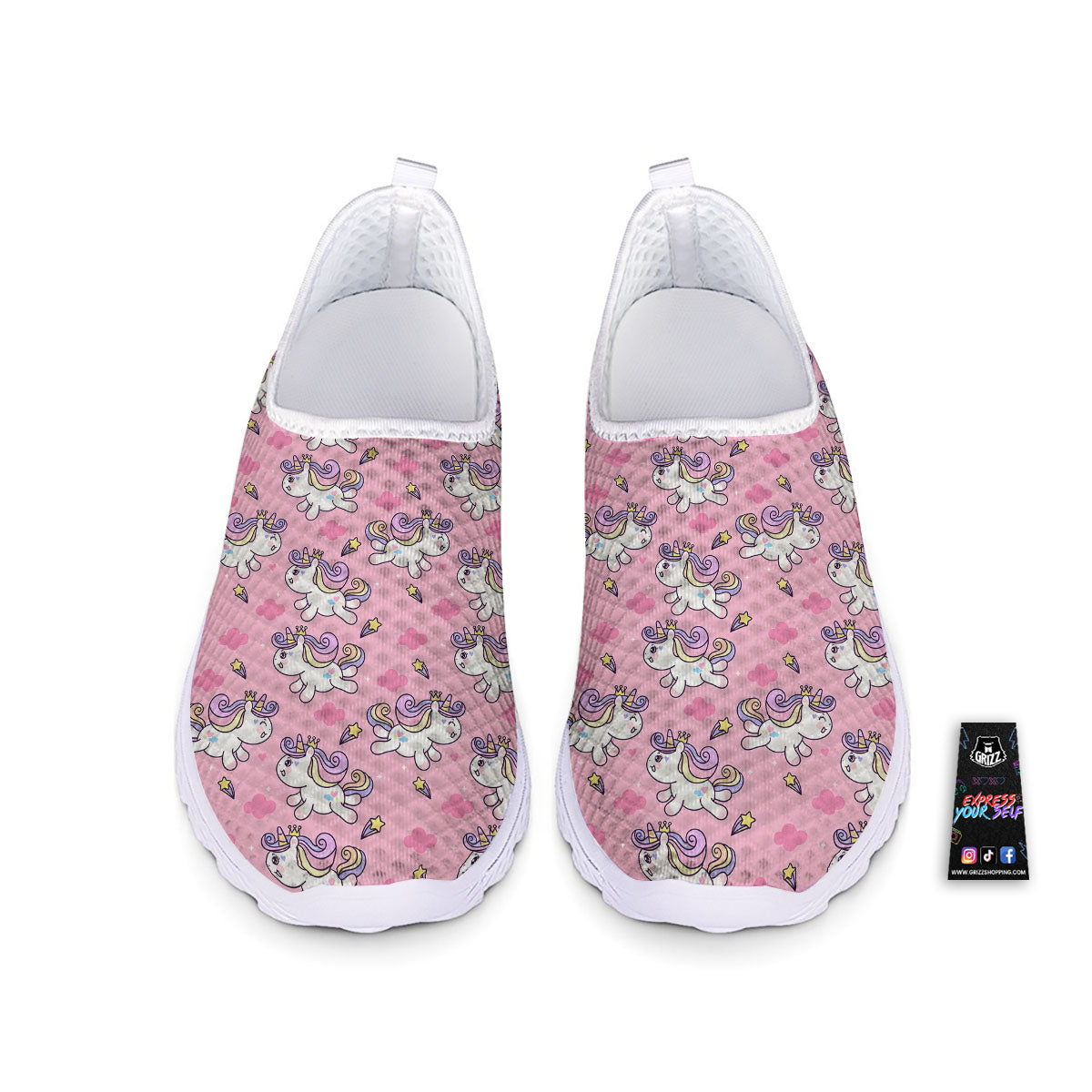 Unicorn White Girly Print Pattern Nurse Shoes-grizzshop