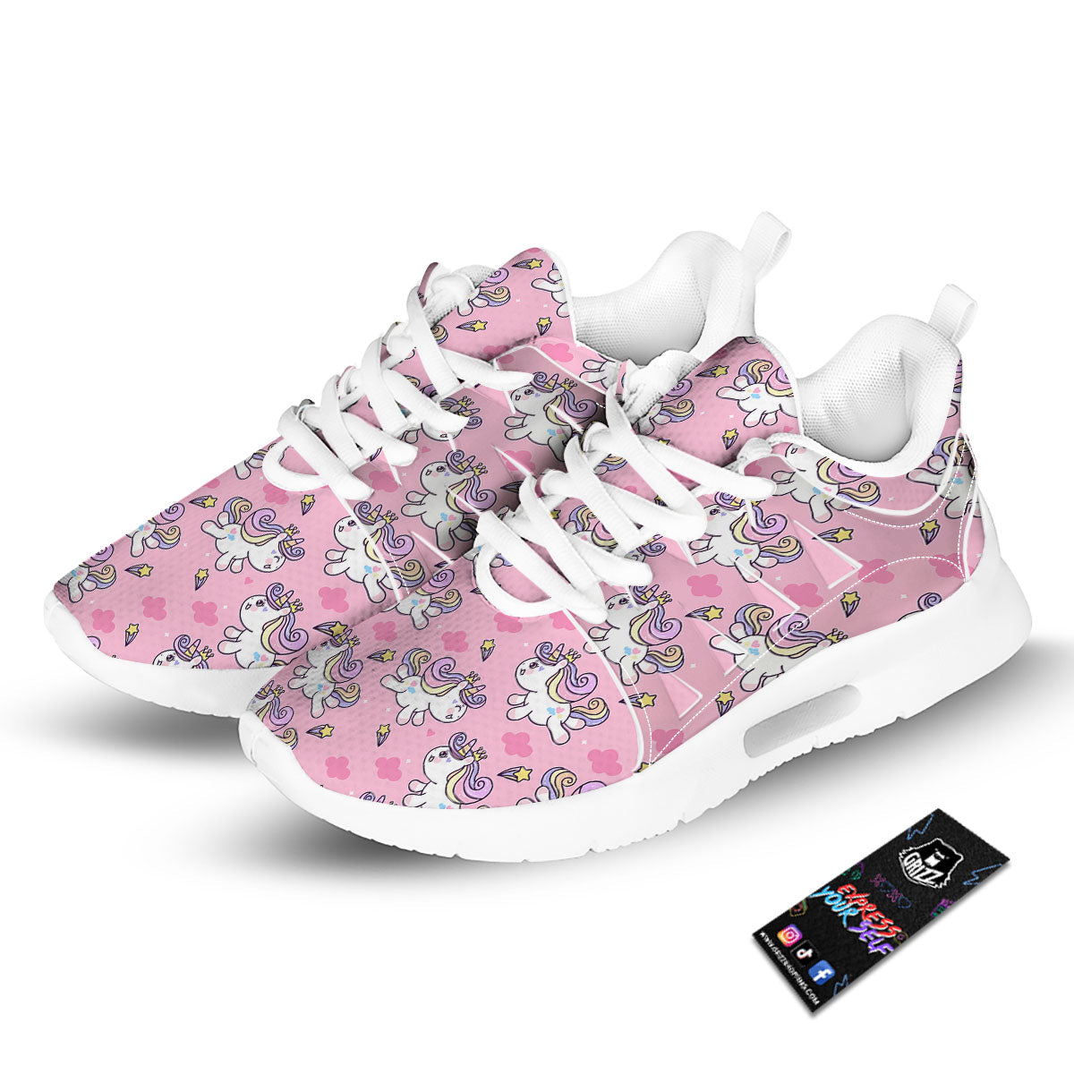 Unicorn White Girly Print Pattern Tennis Shoes-grizzshop