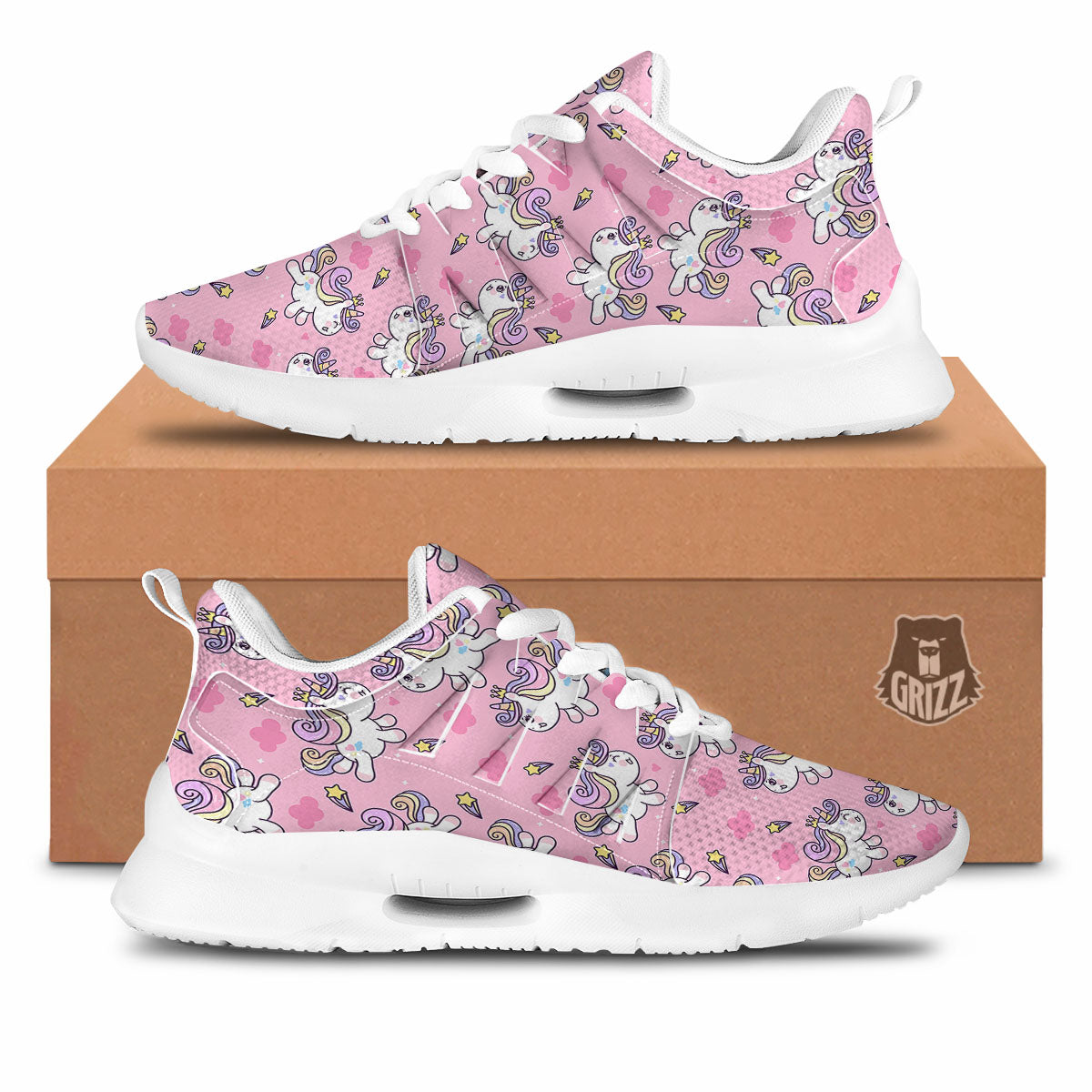 Unicorn White Girly Print Pattern Tennis Shoes-grizzshop