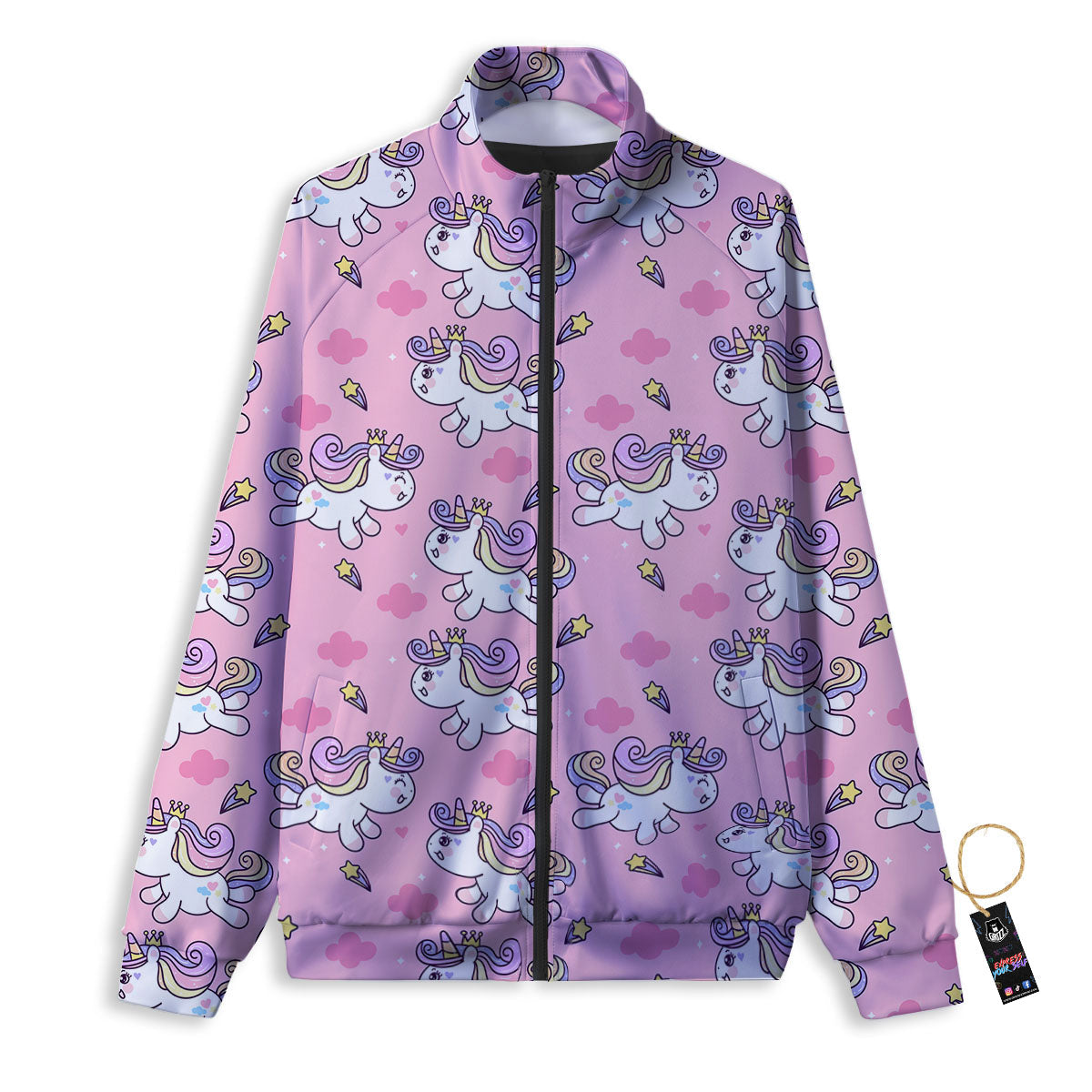 Unicorn White Girly Print Pattern Track Jacket-grizzshop