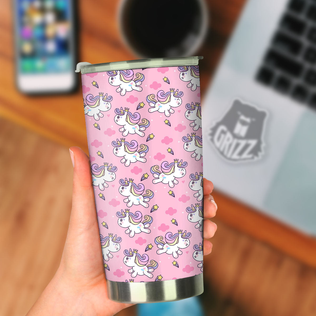 Unicorn White Girly Print Pattern Tumbler-grizzshop