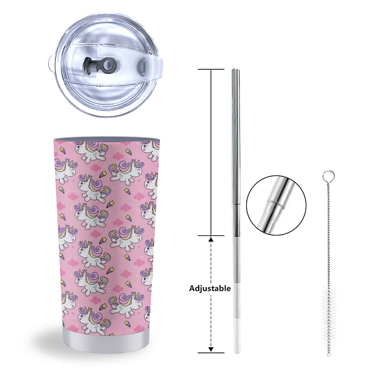 Unicorn White Girly Print Pattern Tumbler-grizzshop