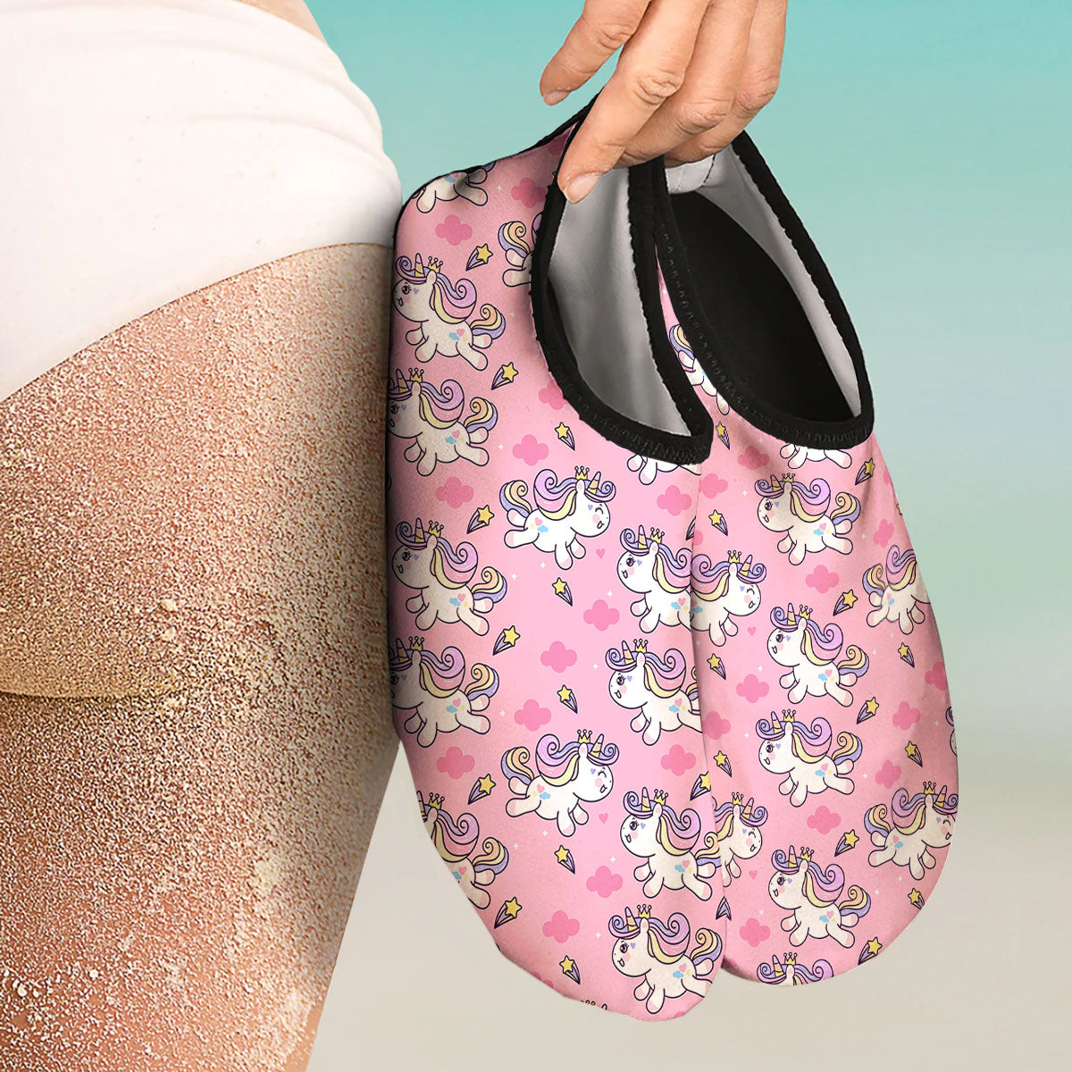 Unicorn White Girly Print Pattern Water Shoes-grizzshop