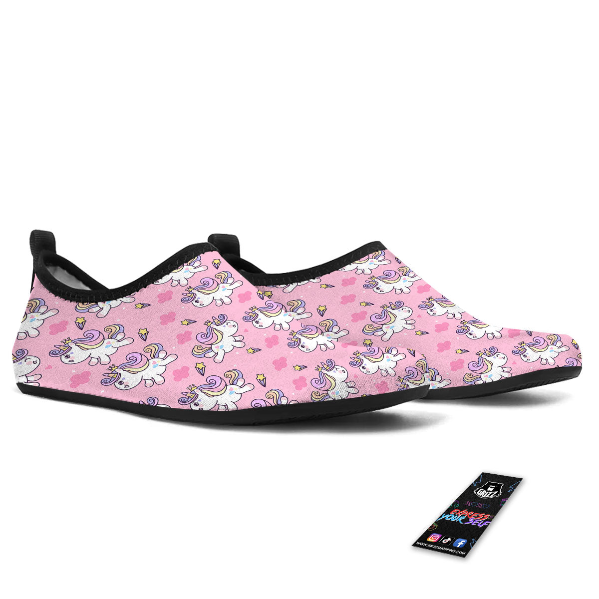 Unicorn White Girly Print Pattern Water Shoes-grizzshop