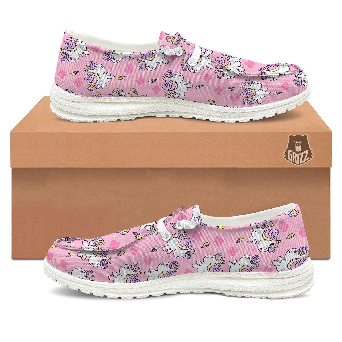 Unicorn White Girly Print Pattern White Loafers-grizzshop
