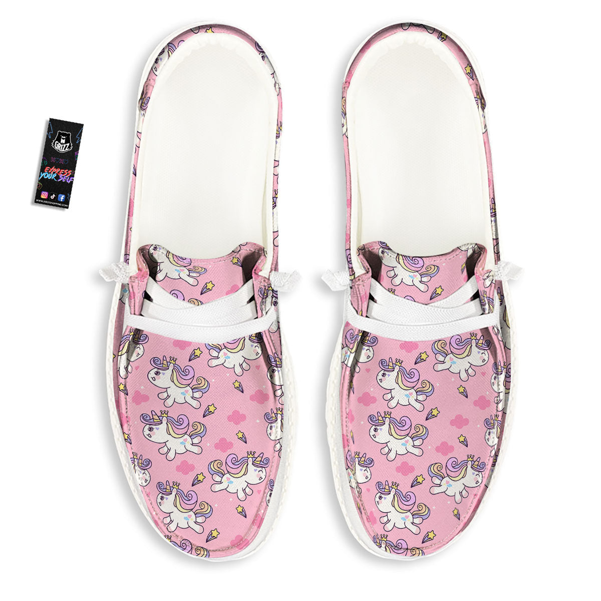 Unicorn White Girly Print Pattern White Loafers-grizzshop