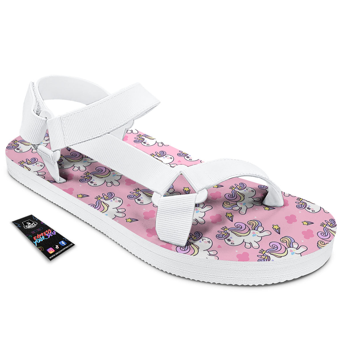 Unicorn White Girly Print Pattern White Open Toe Sandals-grizzshop