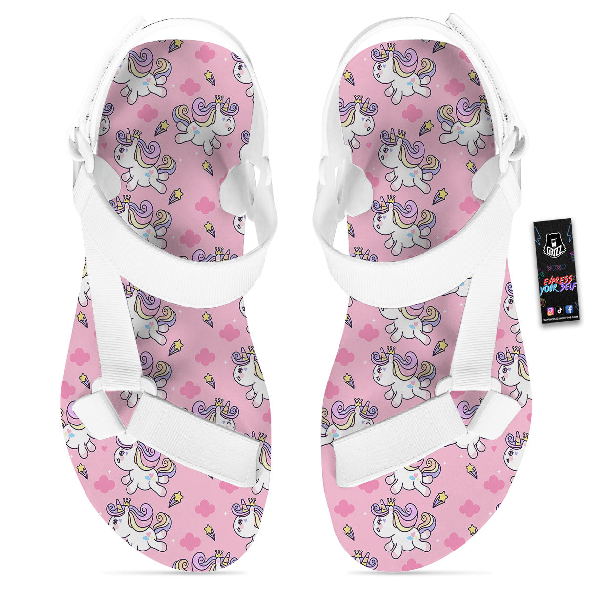 Unicorn White Girly Print Pattern White Open Toe Sandals-grizzshop