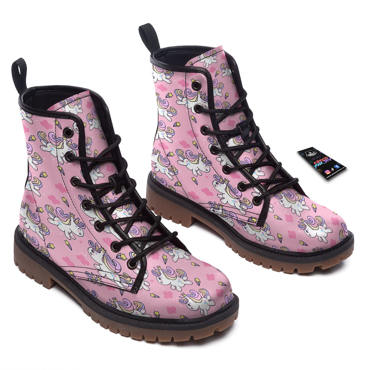 Unicorn White Girly Print Pattern Work Boots-grizzshop