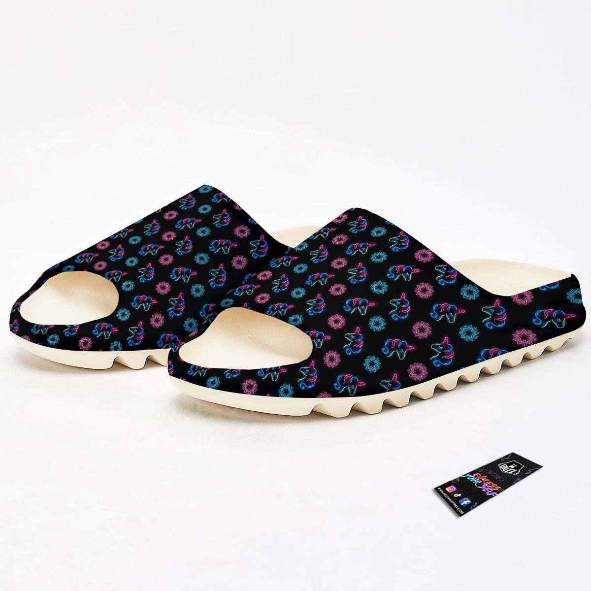 Unicorn Black Girly Print Pattern Sandals-grizzshop