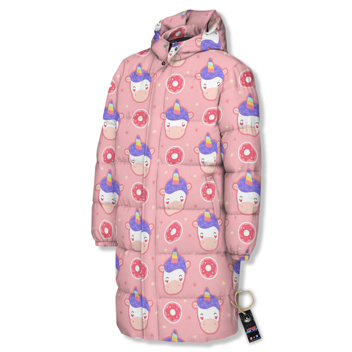Unicorn Donut Pink Girly Print Pattern Long Down Jacket