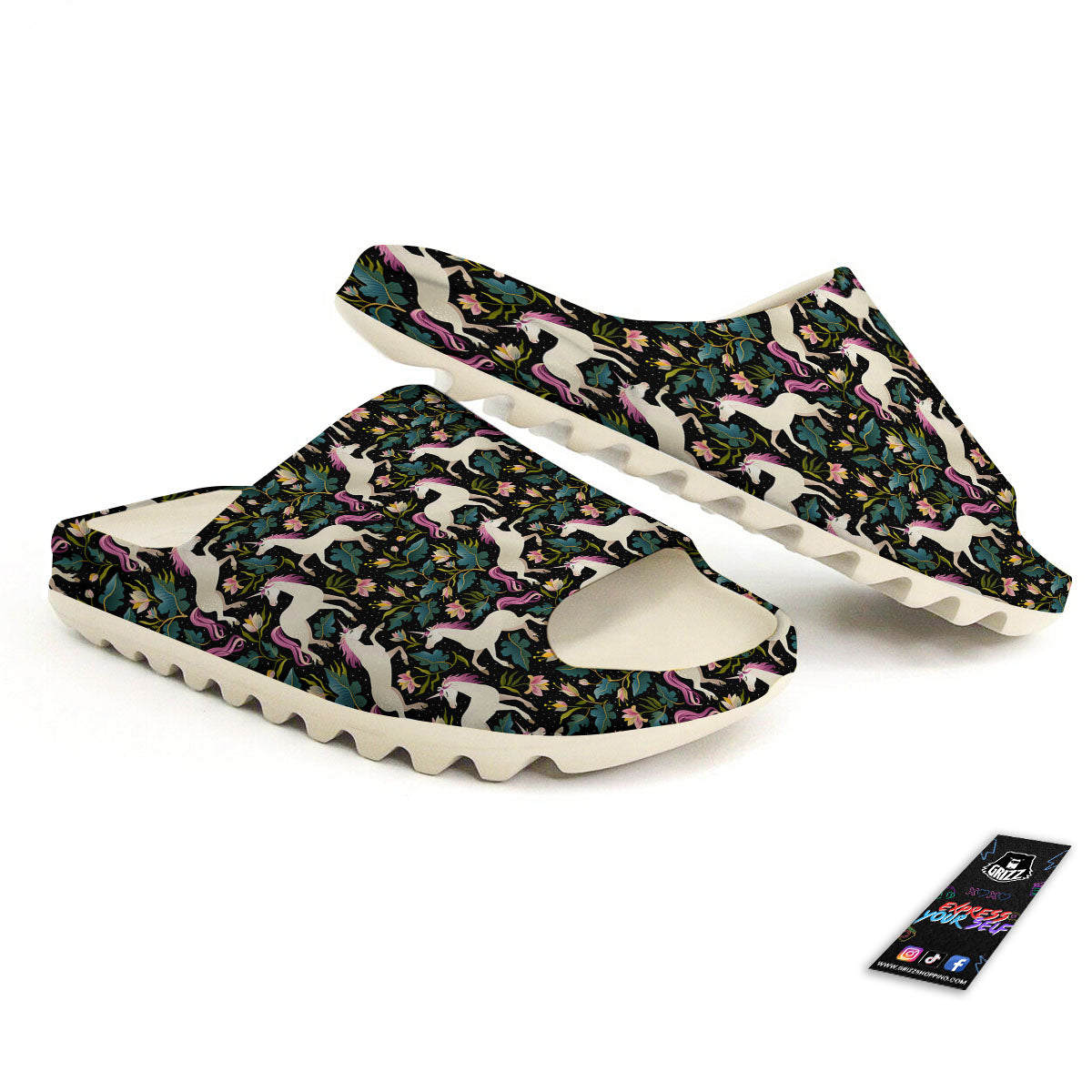 Unicorn Floral Print Pattern Sandals-grizzshop