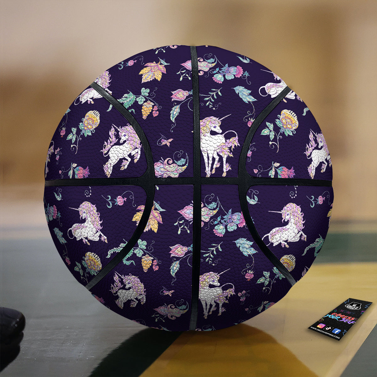Unicorn Night Floral Print Pattern Basketball