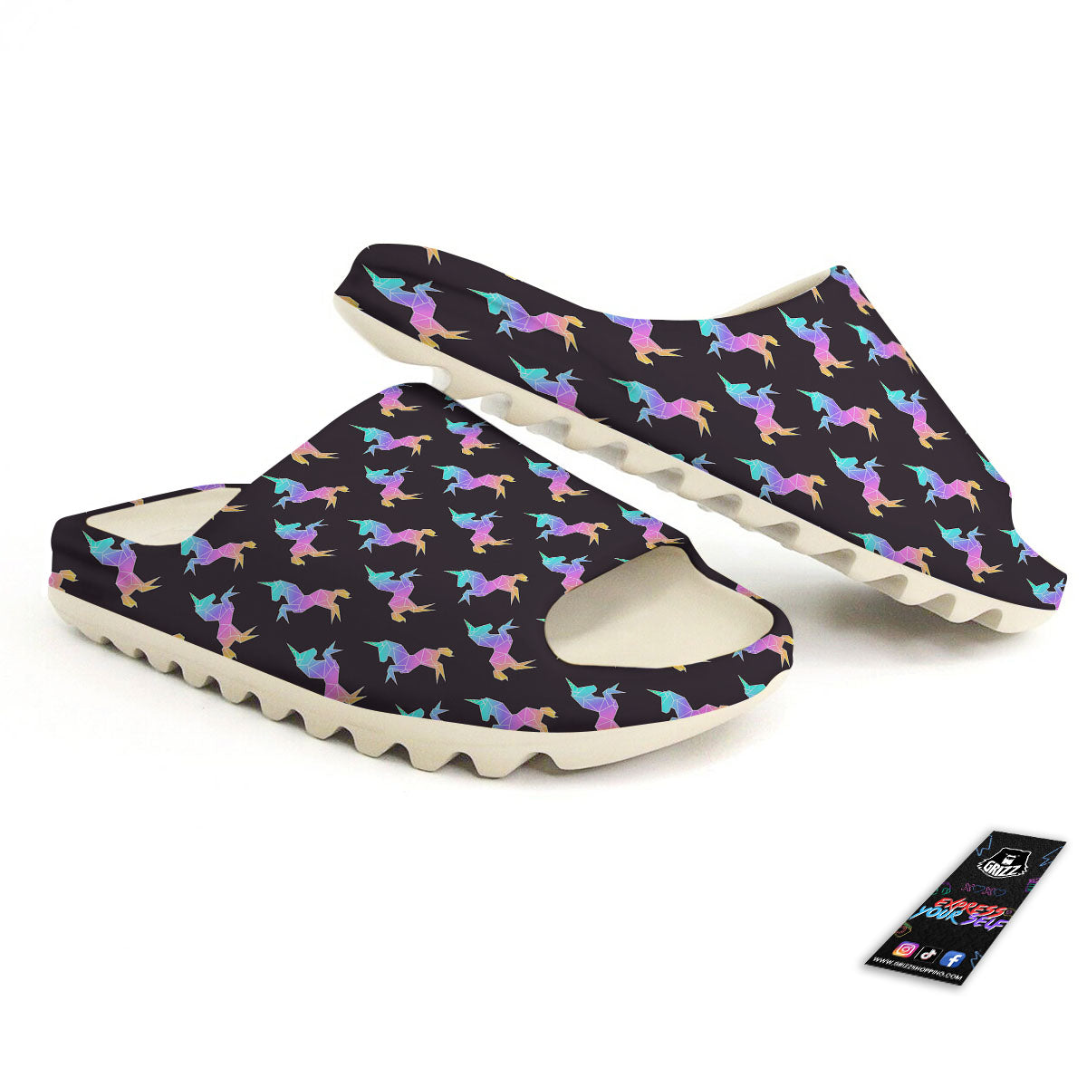 Unicorn Rainbow Origami Print Pattern Sandals-grizzshop