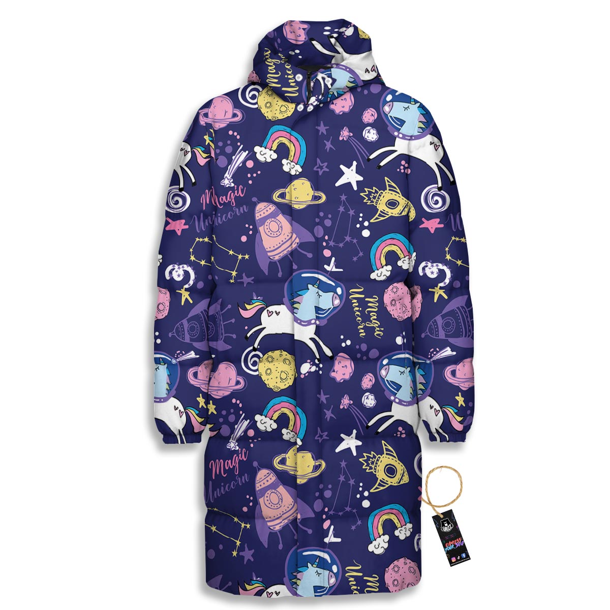Unicorn Space Astronaut Print Pattern Long Down Jacket