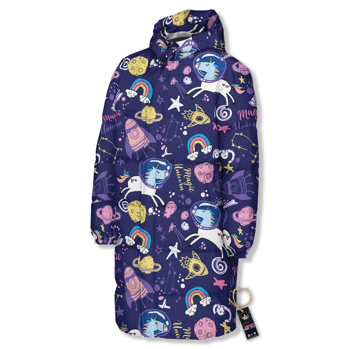 Unicorn Space Astronaut Print Pattern Long Down Jacket