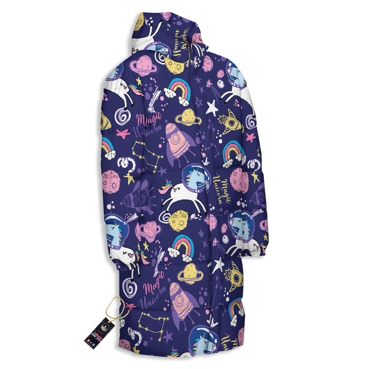 Unicorn Space Astronaut Print Pattern Long Down Jacket