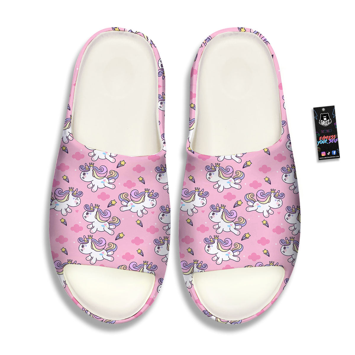 Unicorn White Girly Print Pattern Sandals-grizzshop