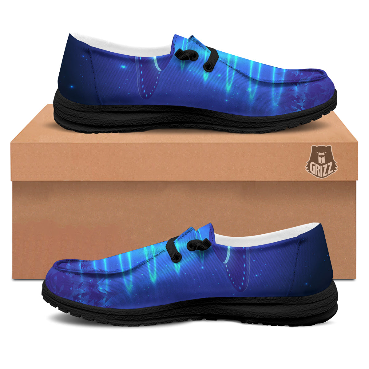 Unidentified Flying Object Blue Print Black Loafers-grizzshop