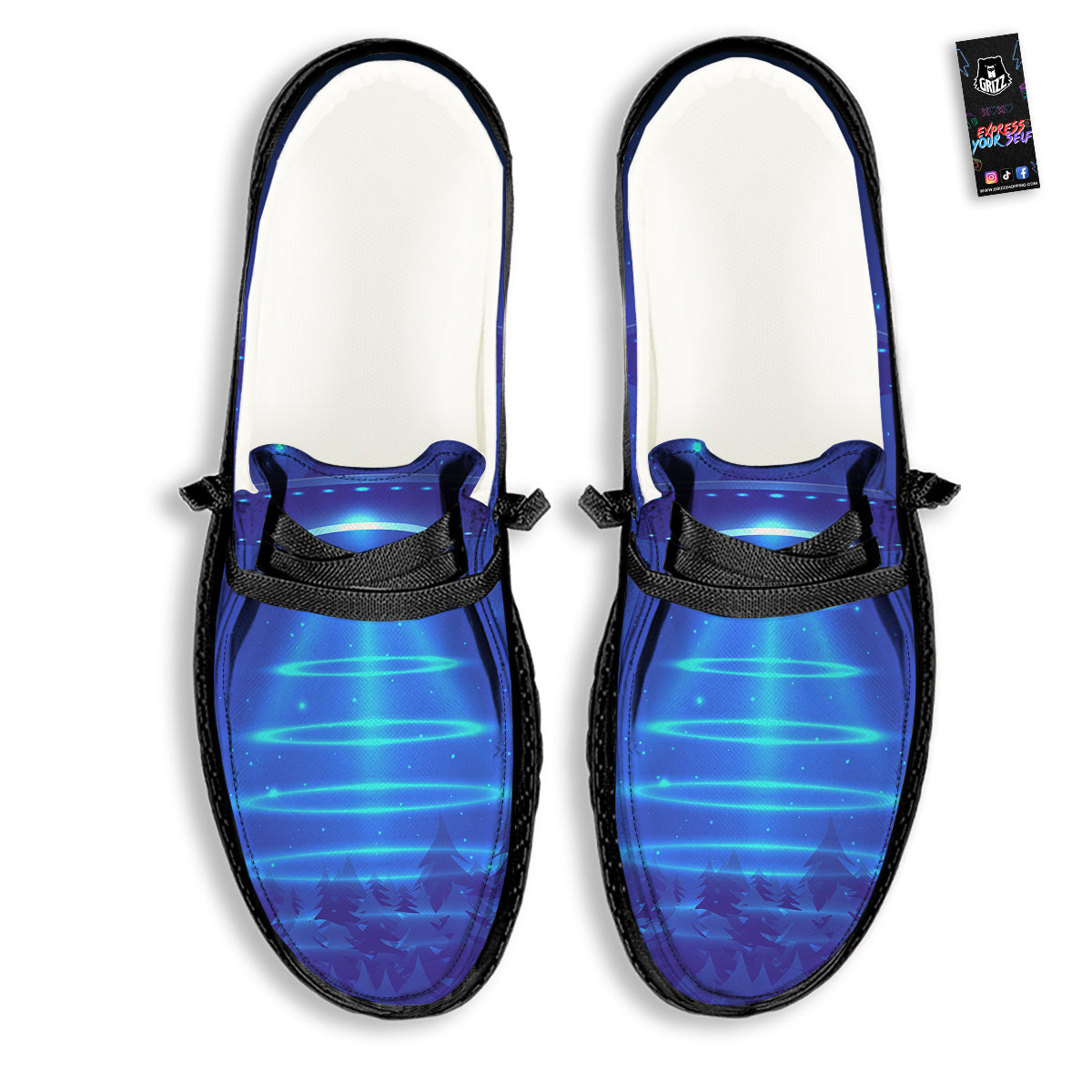 Unidentified Flying Object Blue Print Black Loafers-grizzshop