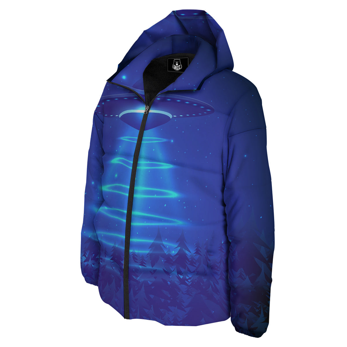 Unidentified Flying Object Blue Print Down Jacket-grizzshop
