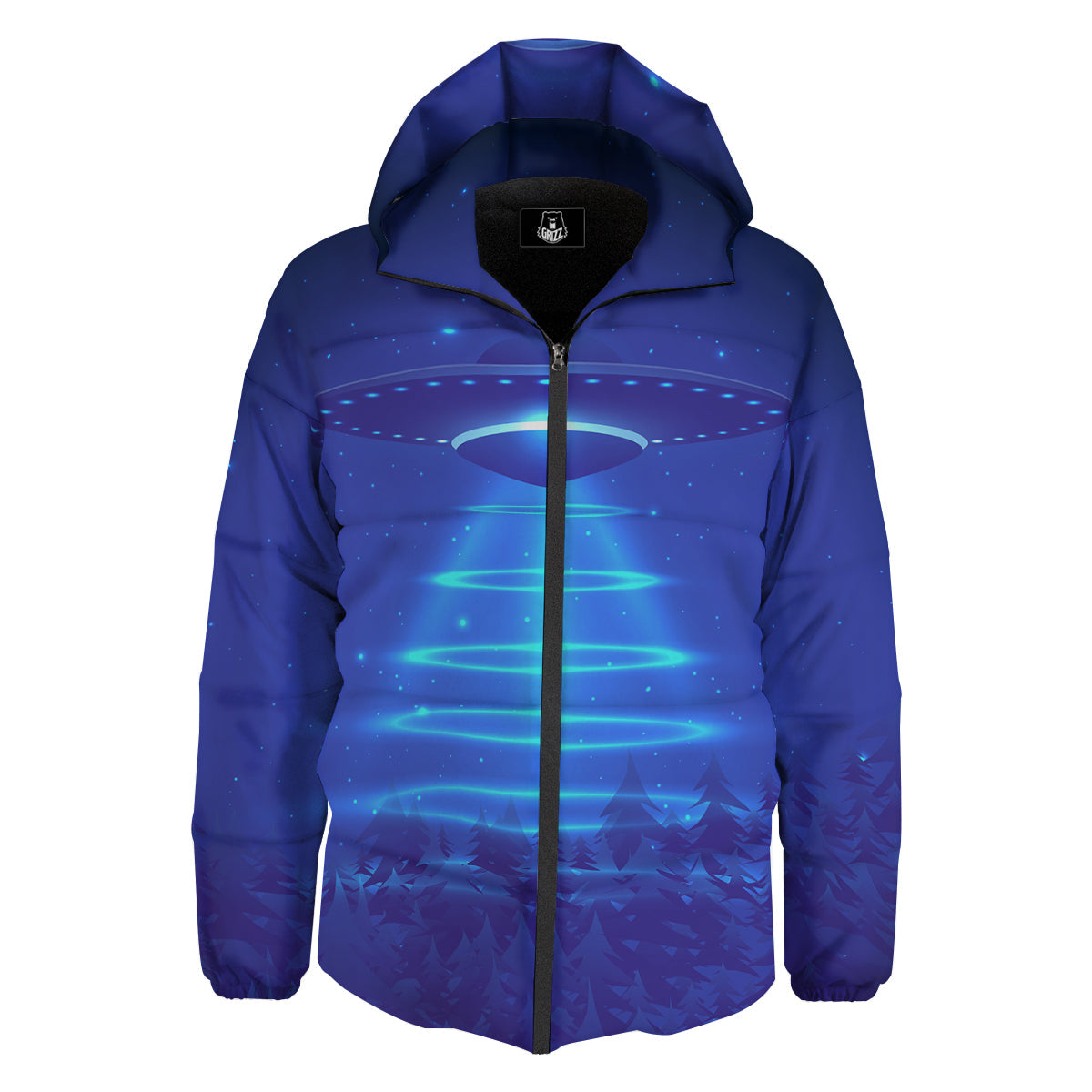 Unidentified Flying Object Blue Print Down Jacket-grizzshop