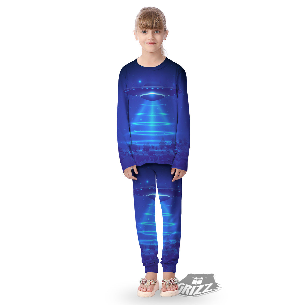 Unidentified Flying Object Blue Print Kid's Pajamas-grizzshop