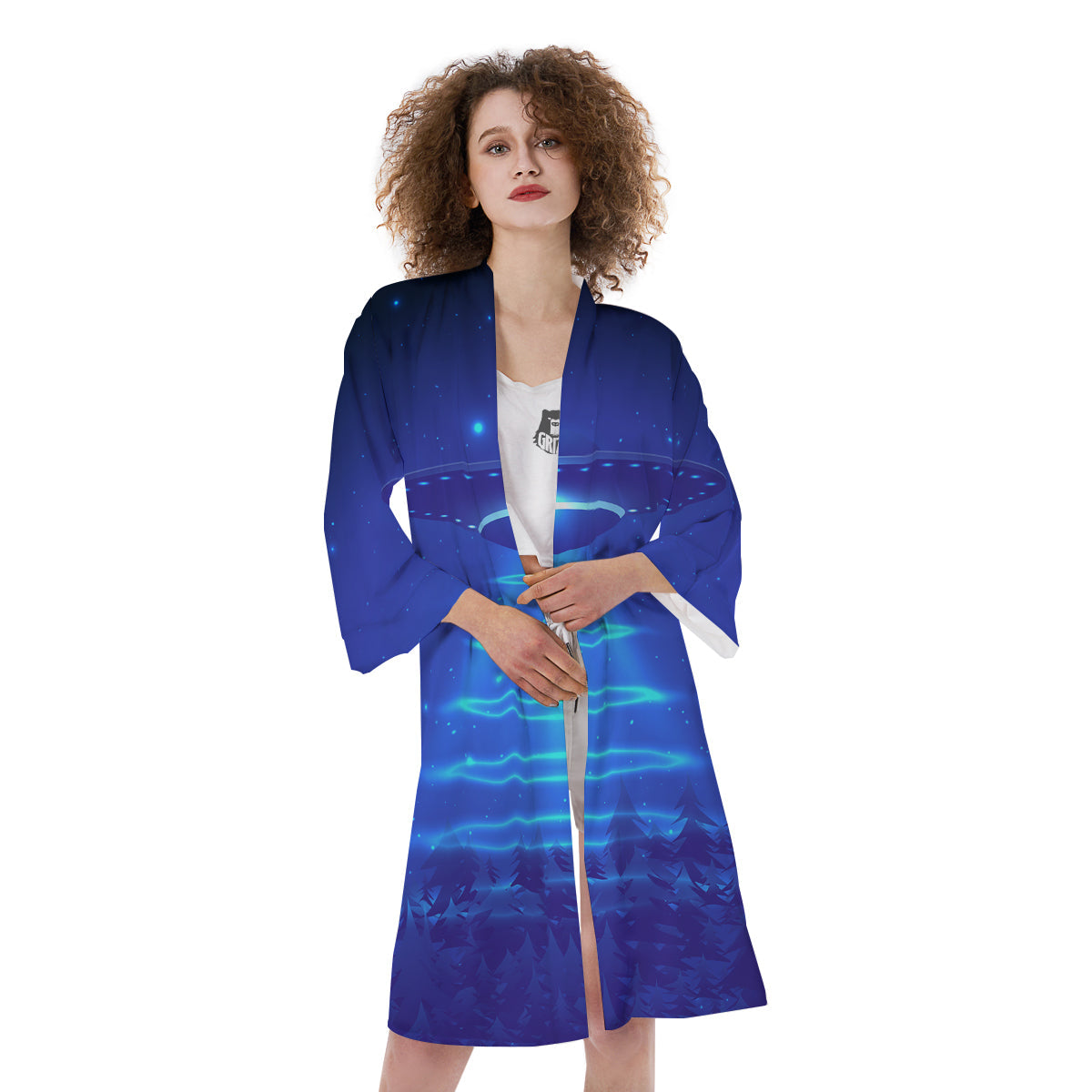 Unidentified Flying Object Blue Print Kimono-grizzshop