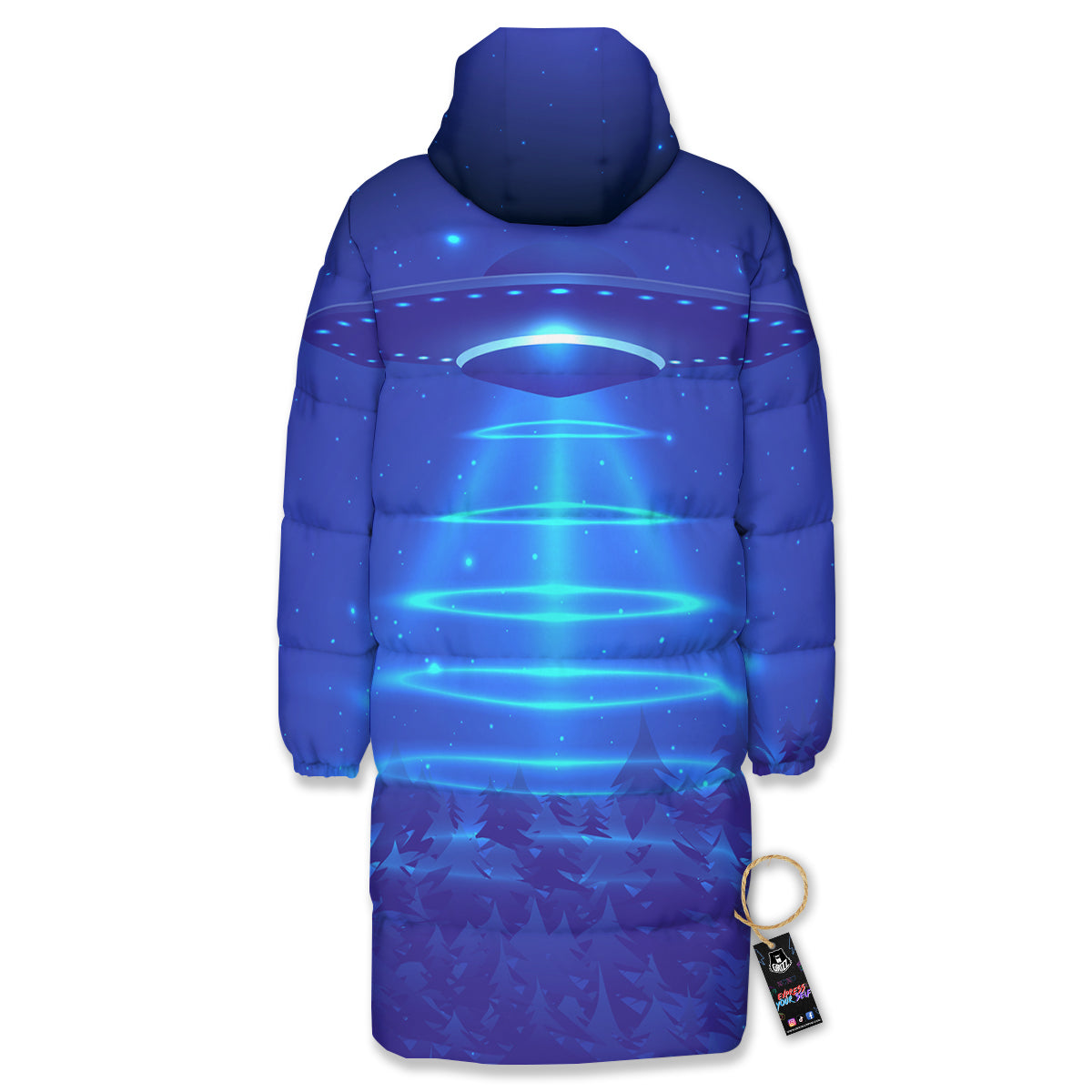 Unidentified Flying Object Blue Print Long Down Jacket-grizzshop