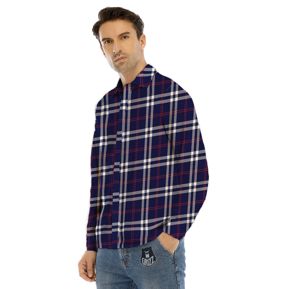 Unidentified Flying Object Blue Print Men's Dress Shirts-grizzshop