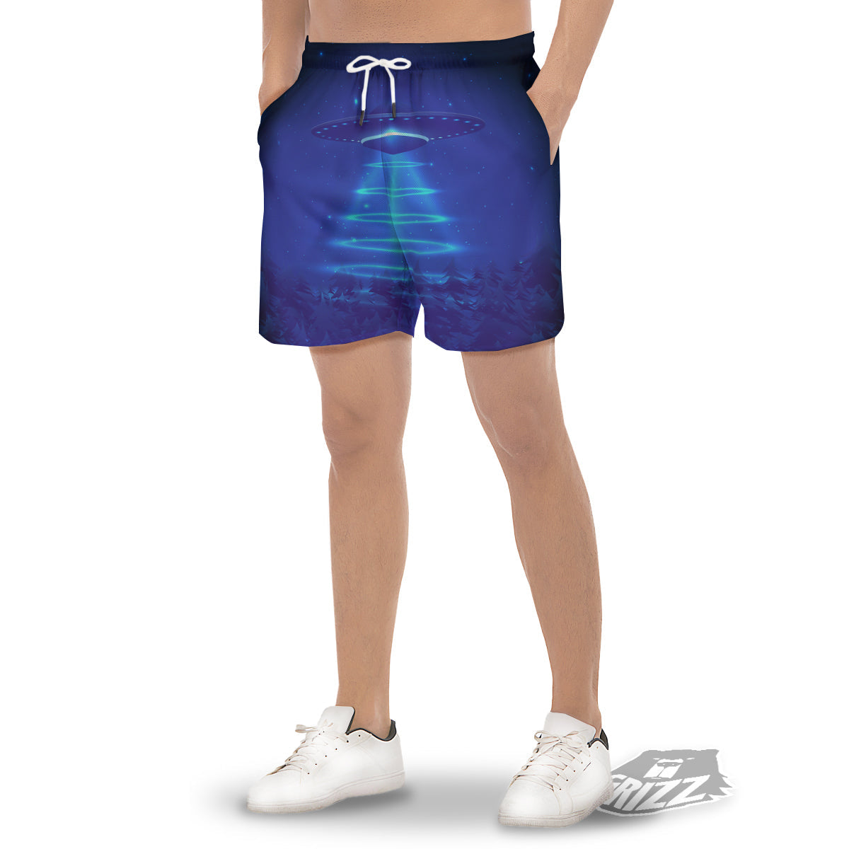 Unidentified Flying Object Blue Print Men's Gym Shorts-grizzshop