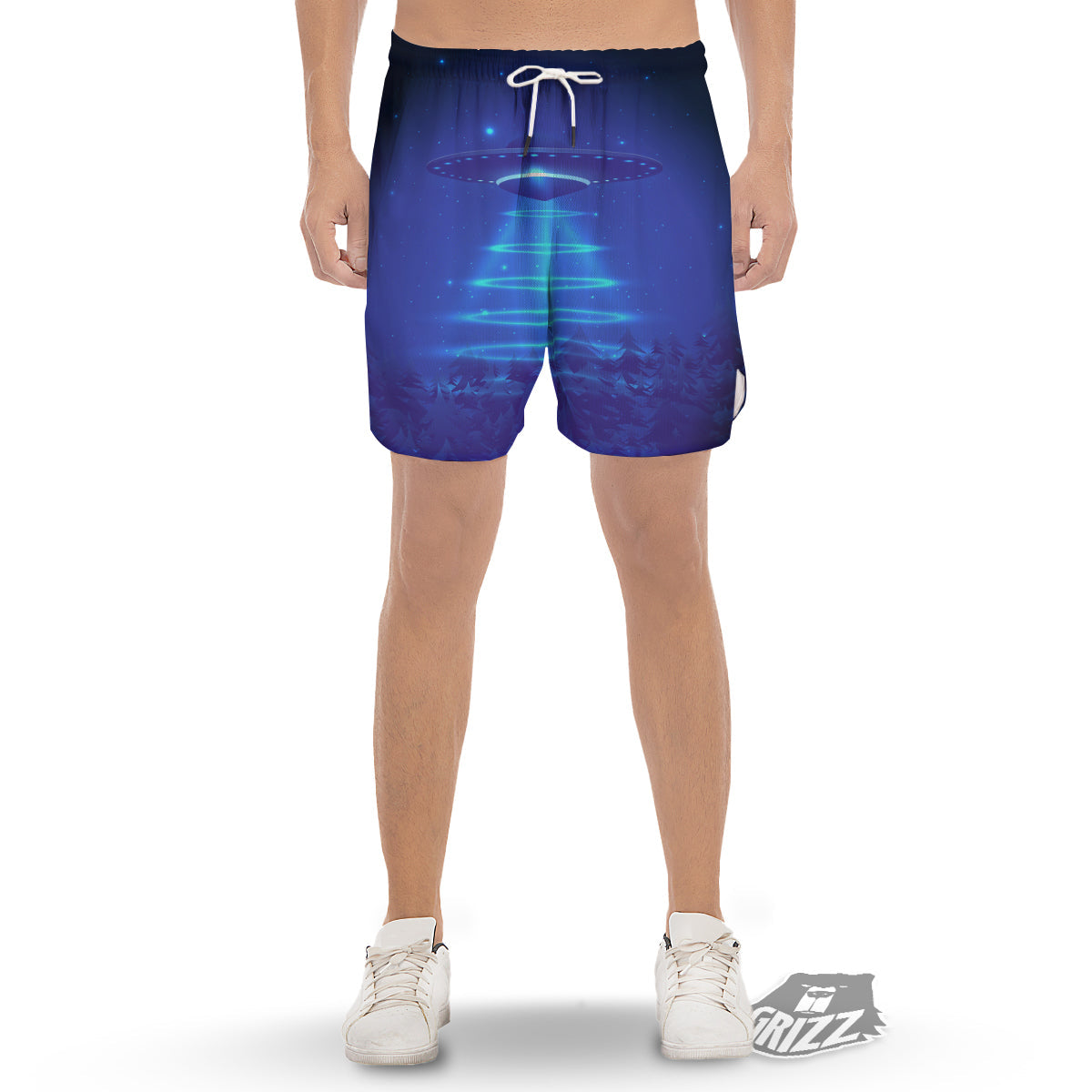 Unidentified Flying Object Blue Print Men's Gym Shorts-grizzshop
