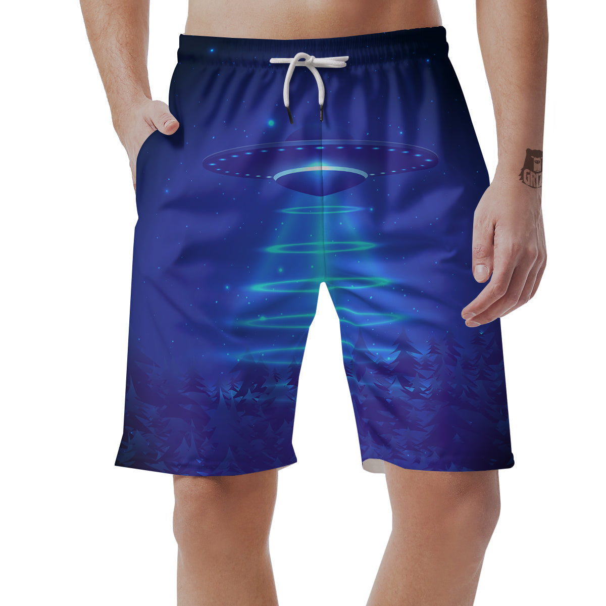 Unidentified Flying Object Blue Print Men's Shorts-grizzshop