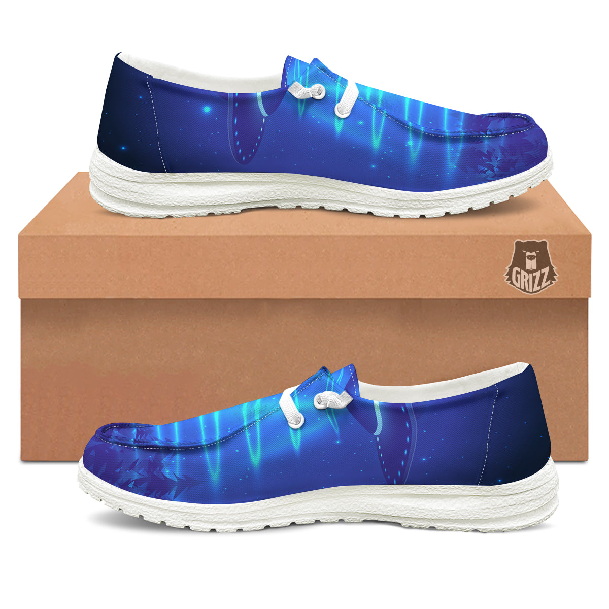 Unidentified Flying Object Blue Print White Loafers-grizzshop