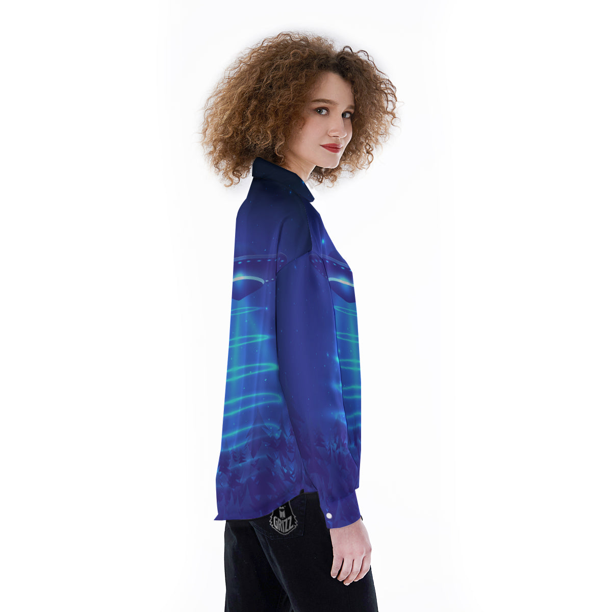 Unidentified Flying Object Blue Print Women's Long Sleeve Shirts-grizzshop
