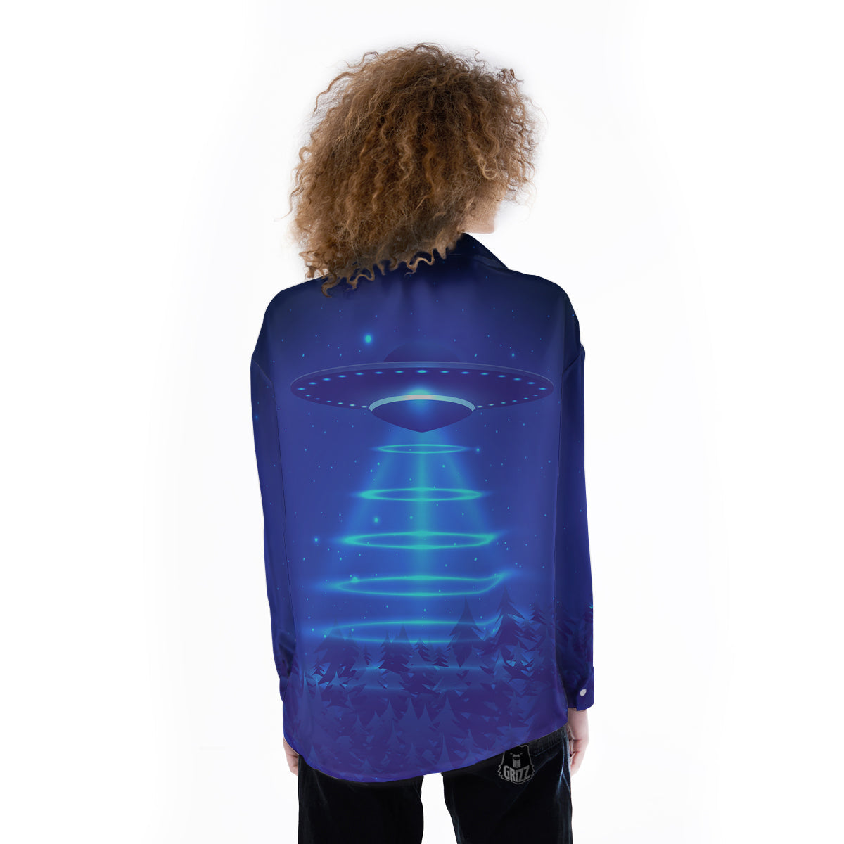 Unidentified Flying Object Blue Print Women's Long Sleeve Shirts-grizzshop