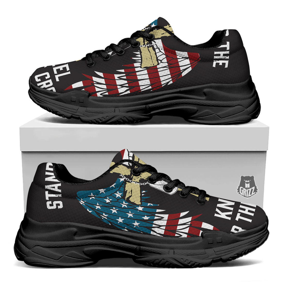 United We Stand American Flag Print Black Chunky Shoes-grizzshop