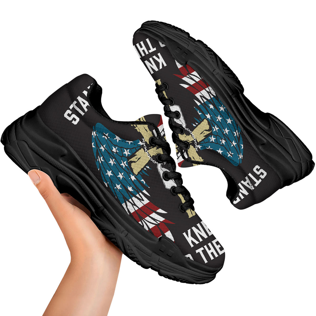 United We Stand American Flag Print Black Chunky Shoes-grizzshop