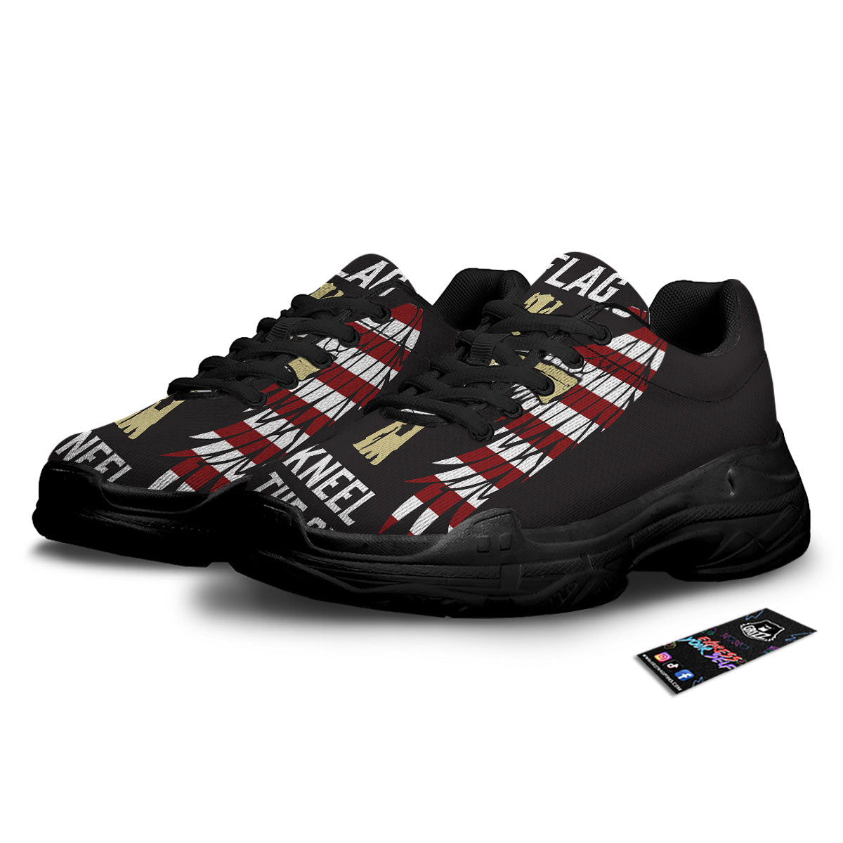 United We Stand American Flag Print Black Chunky Shoes-grizzshop