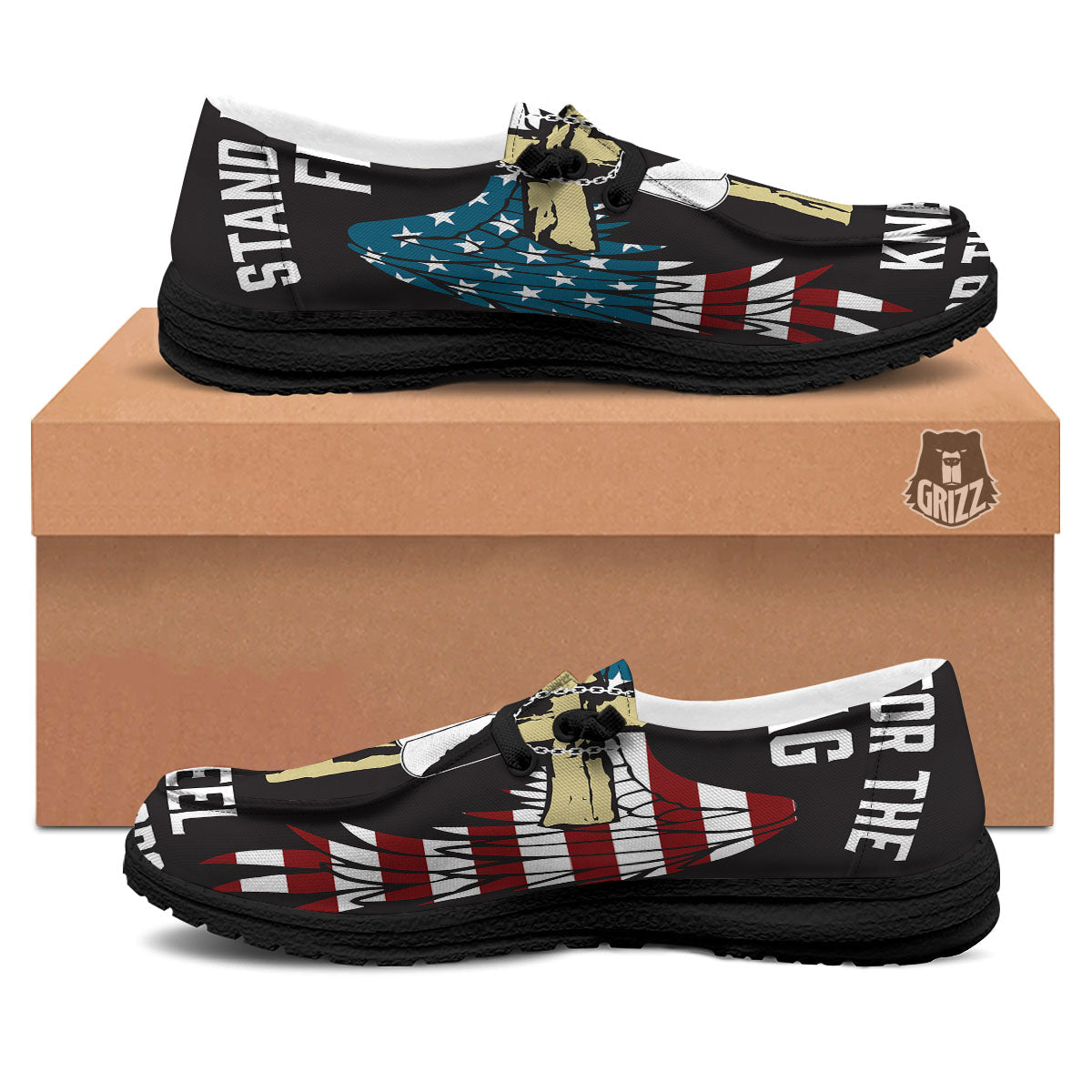 United We Stand American Flag Print Black Loafers-grizzshop