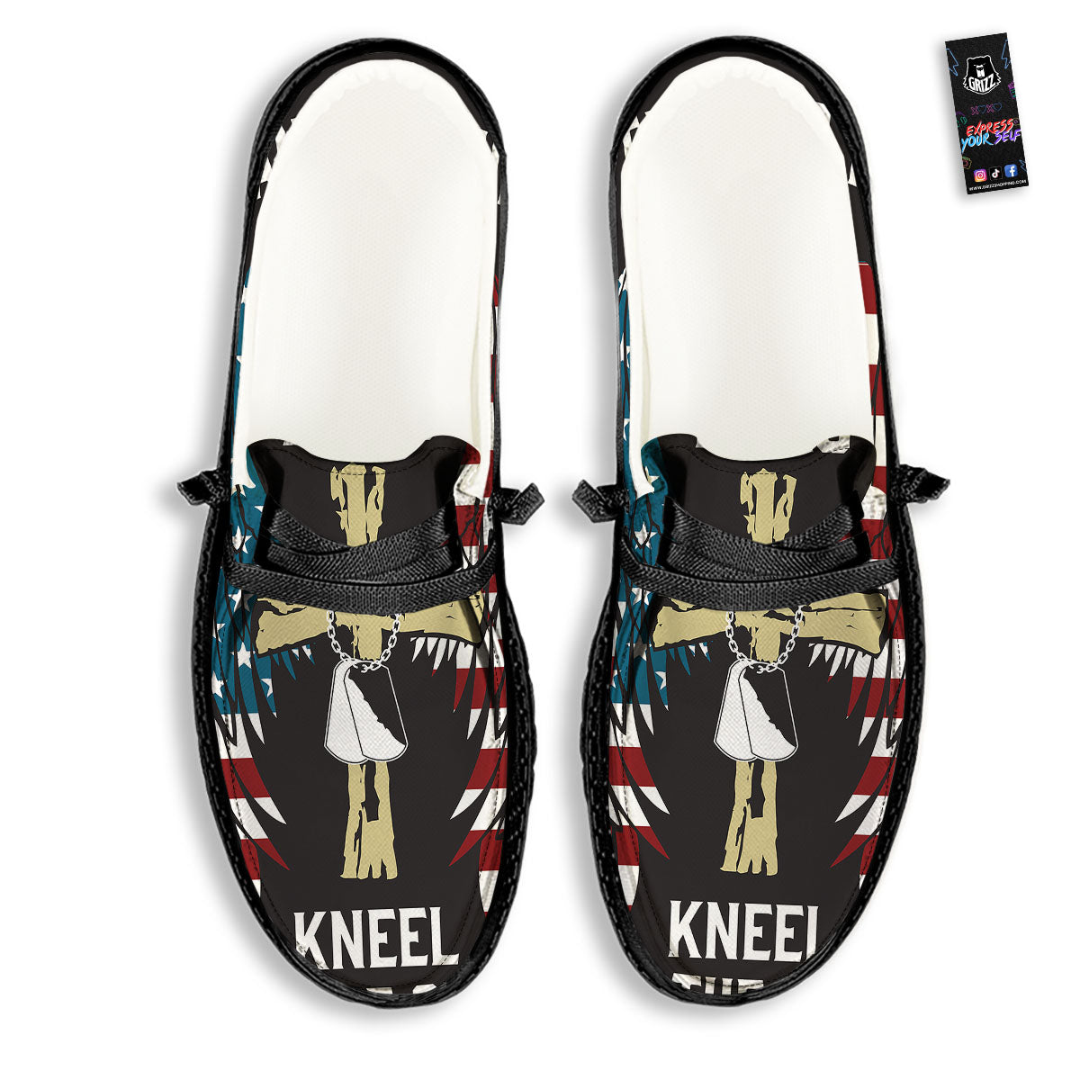 United We Stand American Flag Print Black Loafers-grizzshop