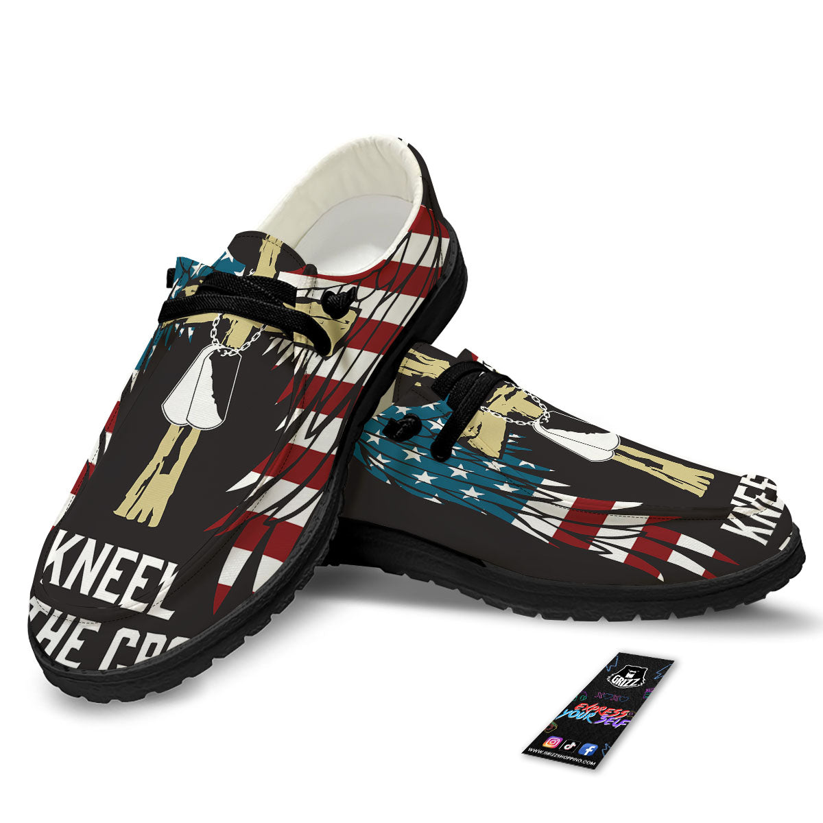 United We Stand American Flag Print Black Loafers-grizzshop