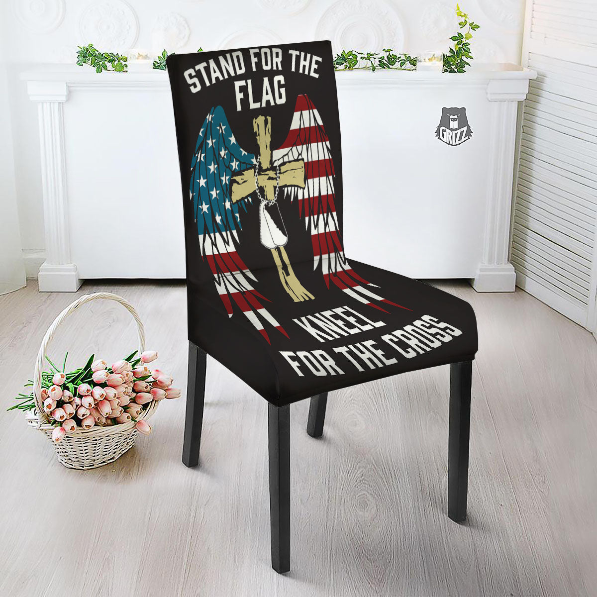 United We Stand American Flag Print Dining Chair Slipcover-grizzshop