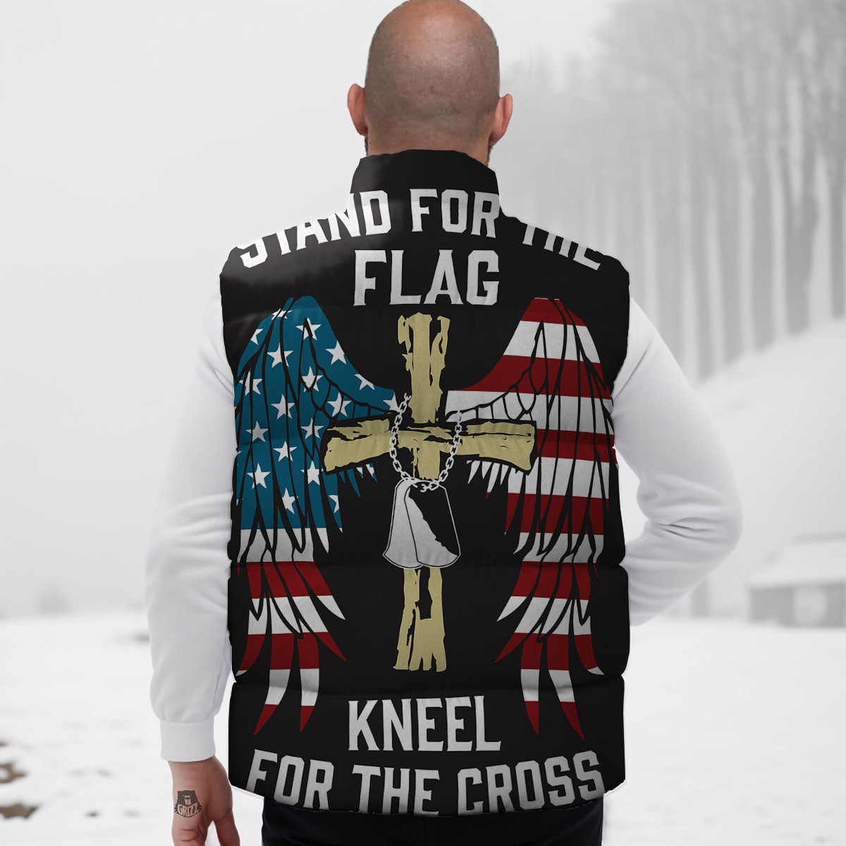 United We Stand American Flag Print Down Vest