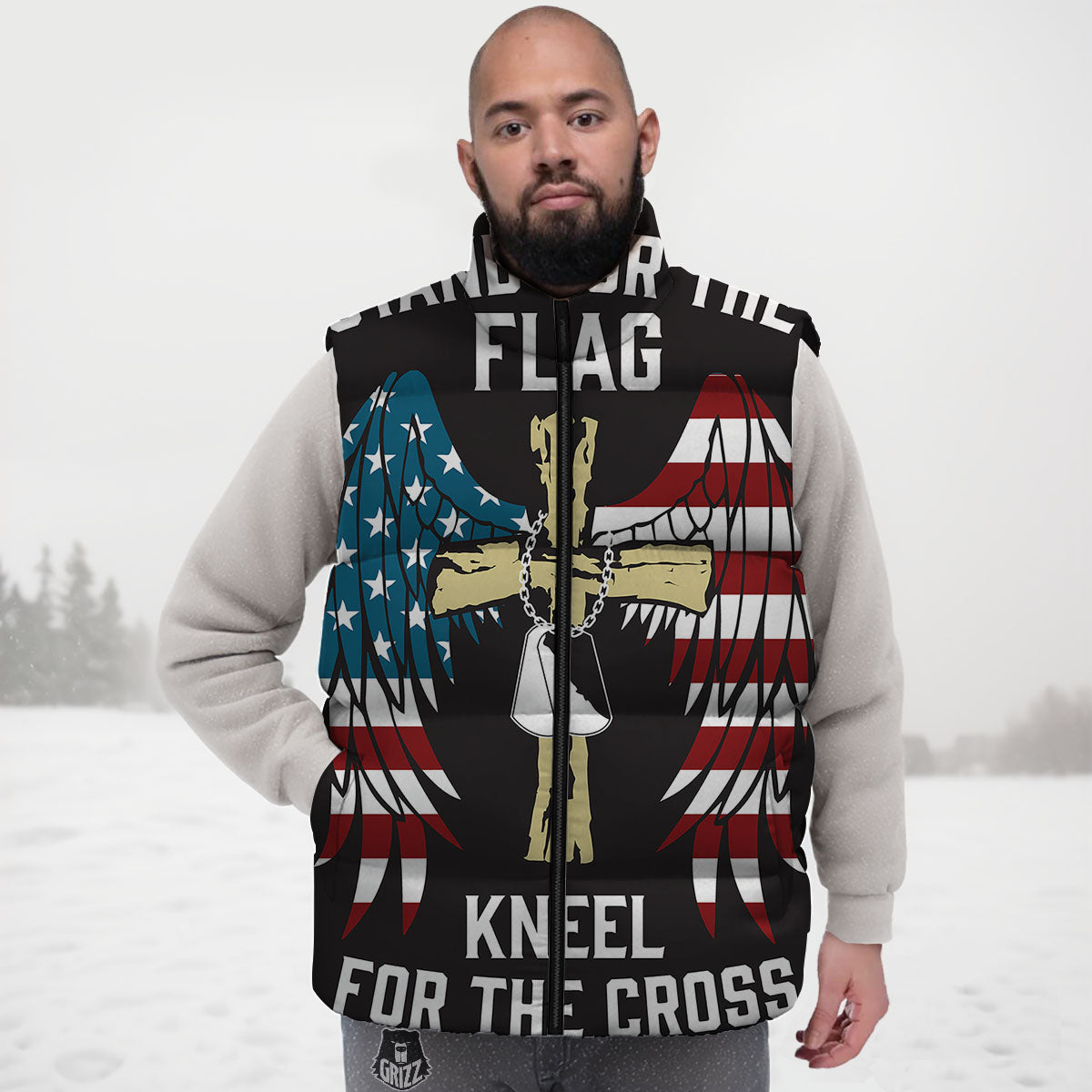 United We Stand American Flag Print Down Vest