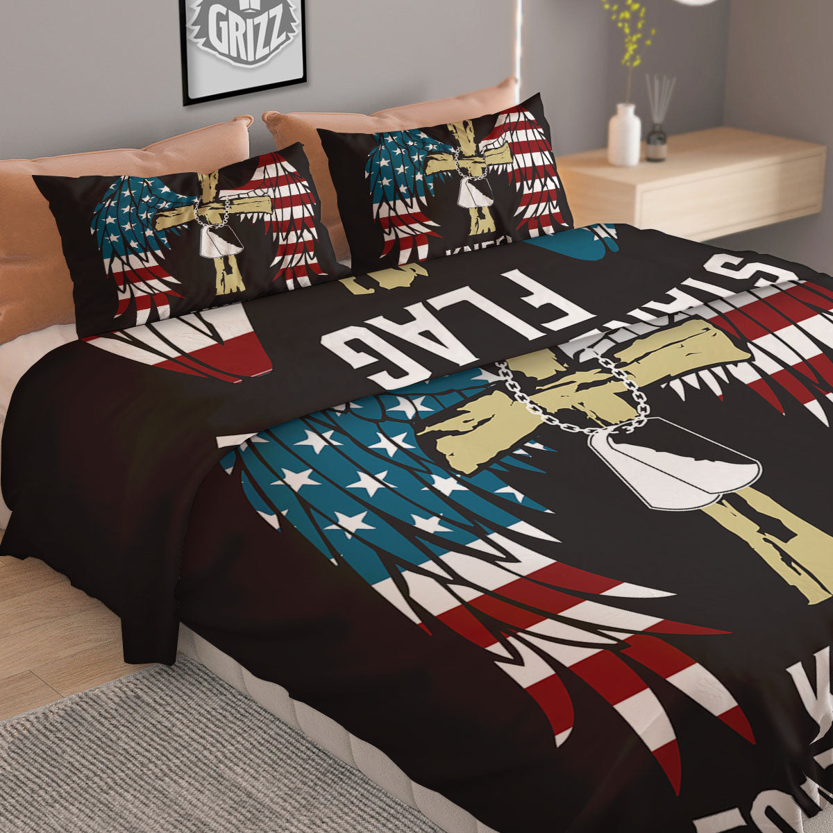 United We Stand American Flag Print Duvet Cover Bedding Set