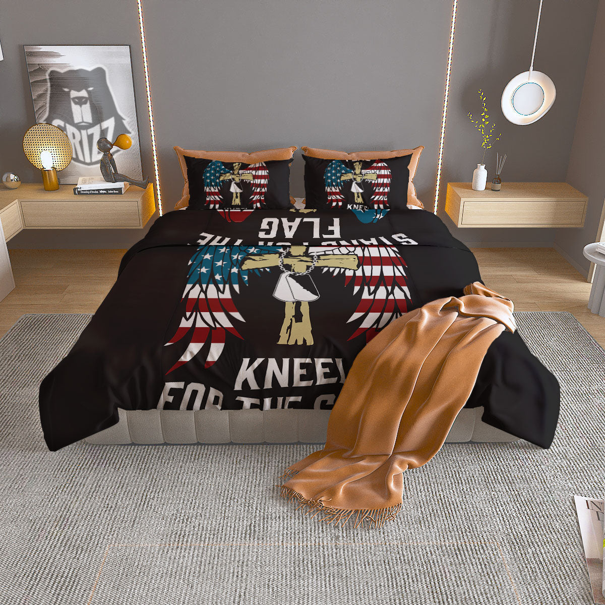 United We Stand American Flag Print Duvet Cover Bedding Set