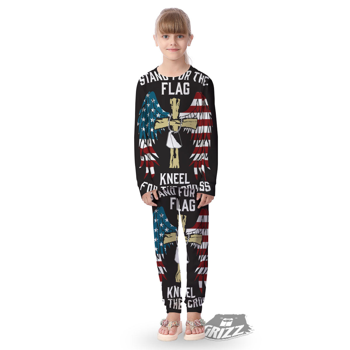United We Stand American Flag Print Kid's Pajamas-grizzshop