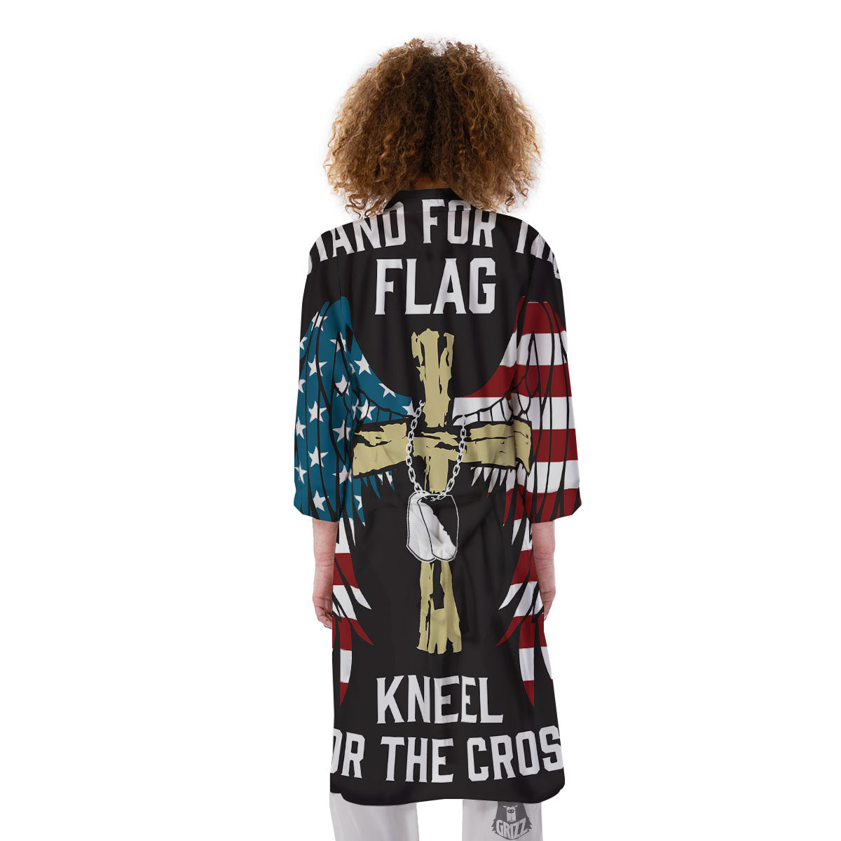 United We Stand American Flag Print Kimono-grizzshop