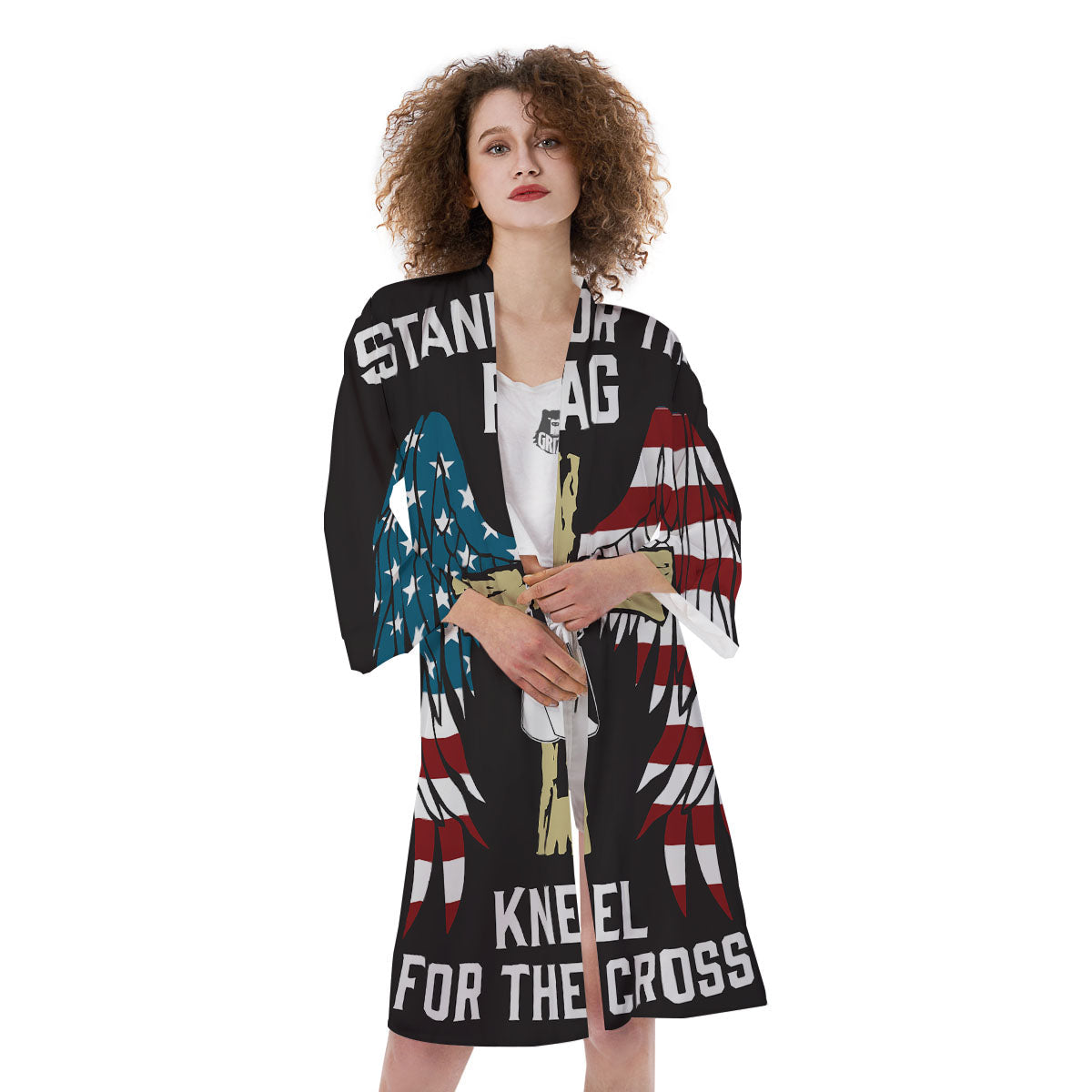 United We Stand American Flag Print Kimono-grizzshop